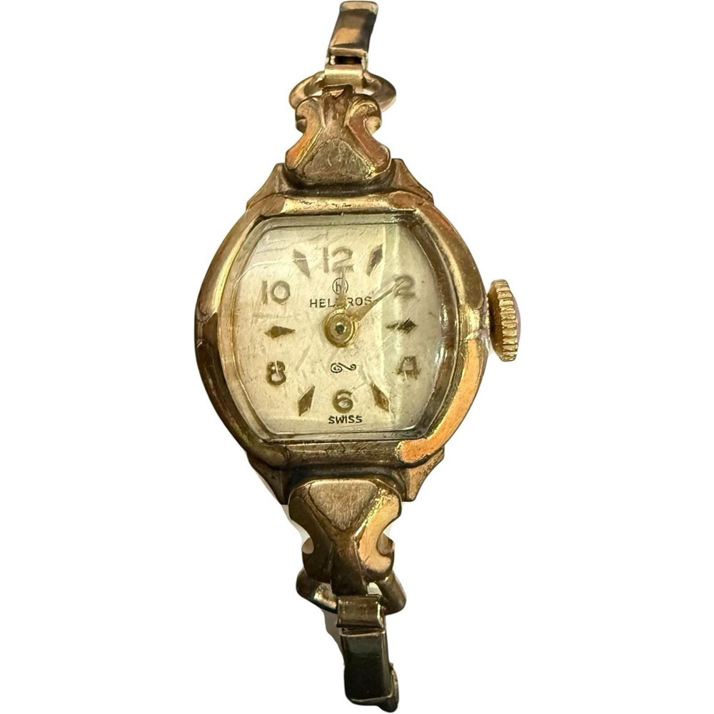 Helbros Swiss Women's Watch Gold Tone Art Deco‎ Dainty Expansion Band Vintage